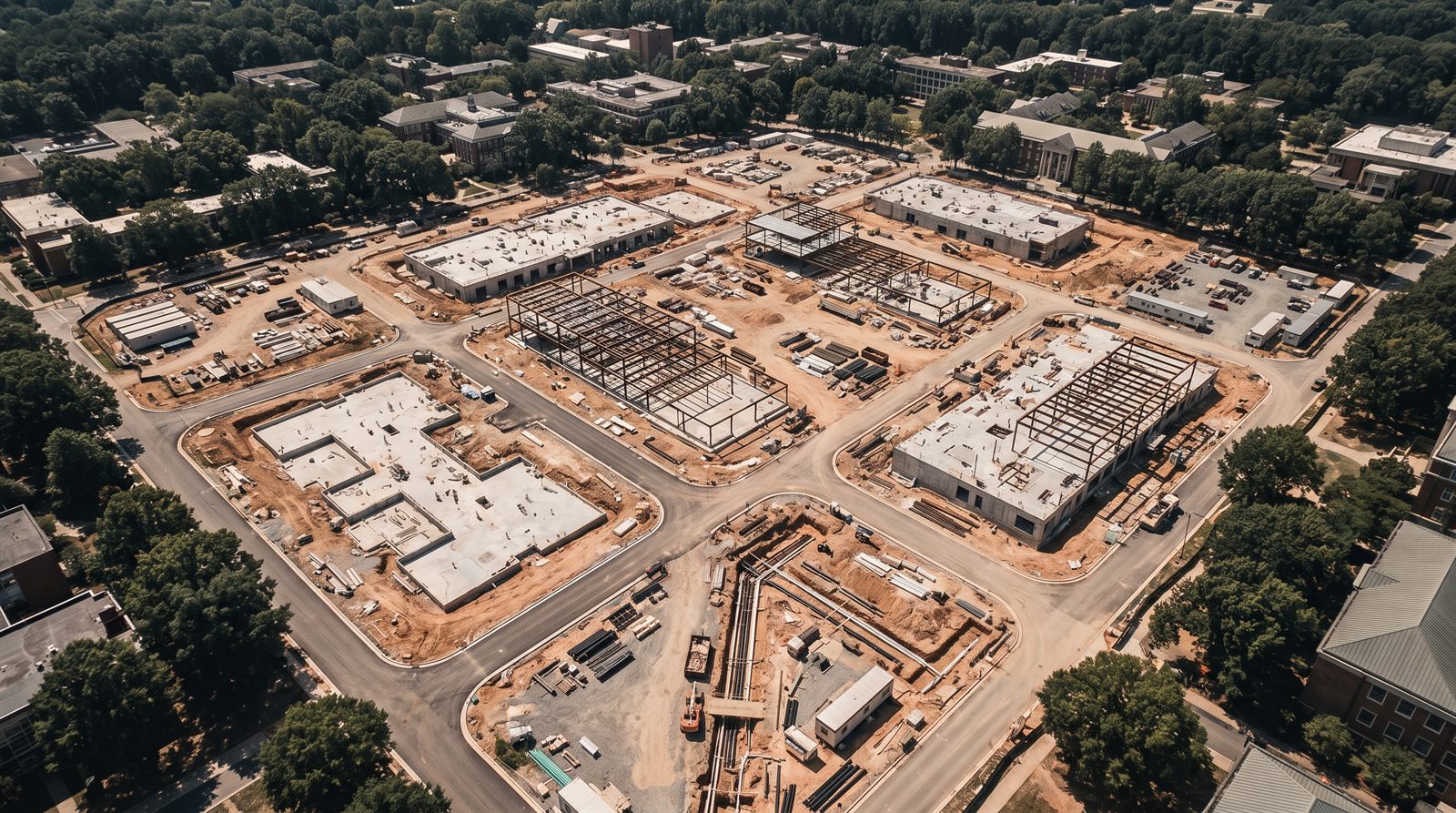 Placeholder photography: aerial site plan of the Northfield campus.